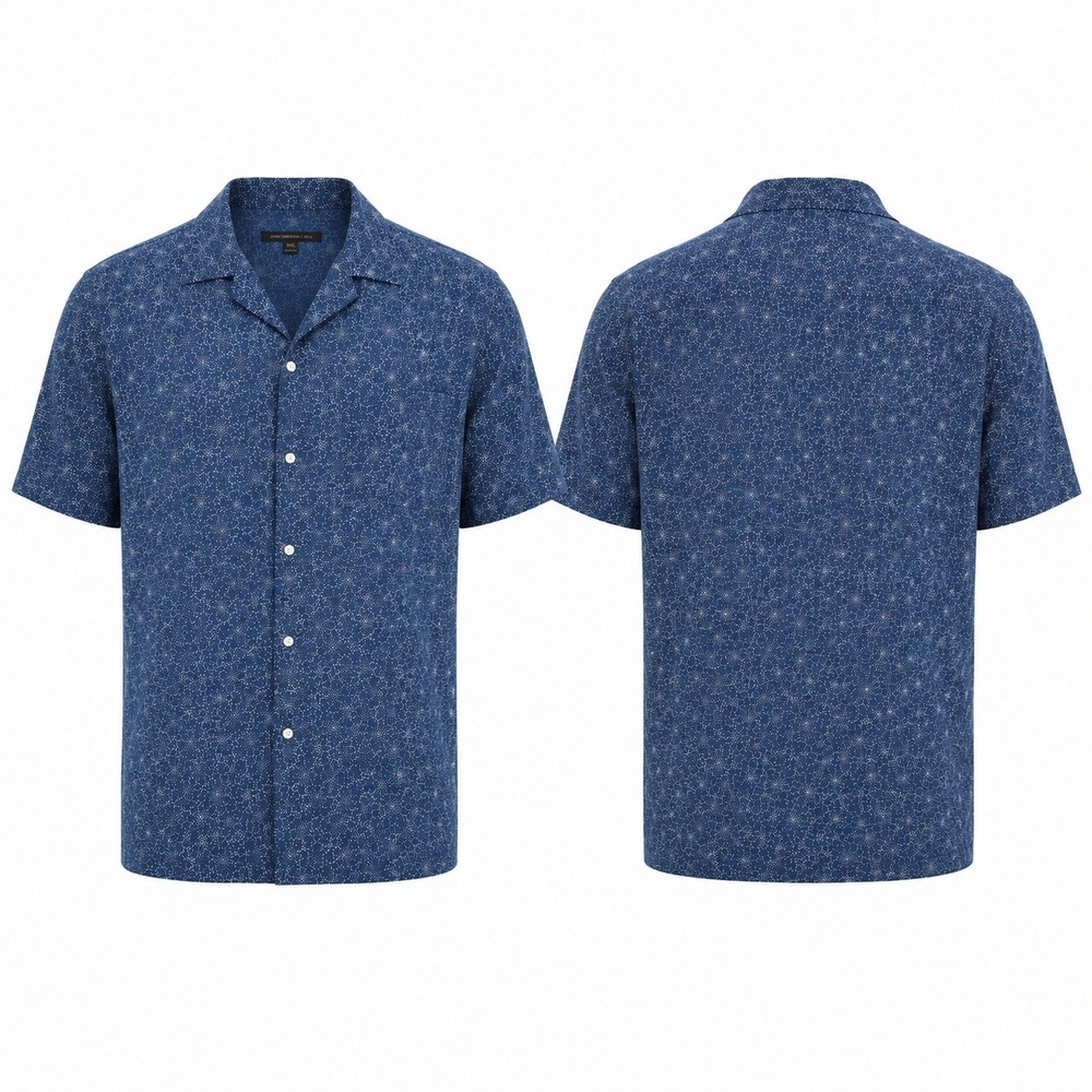 John Varvatos USA Blue Starburst Print Shirt XXL Mens Short Sleeve Button Down